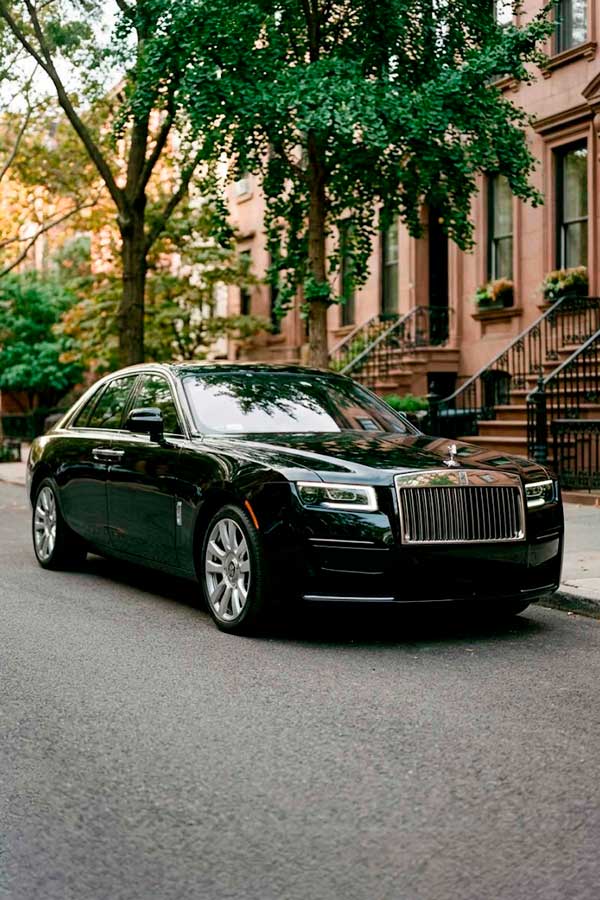 Black luxury SUV on a city street
